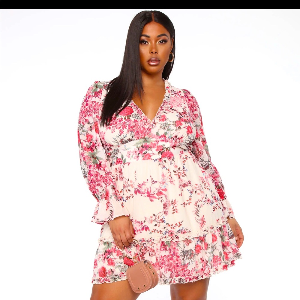 Floral Ruffle Mini Dress - Pink/combo